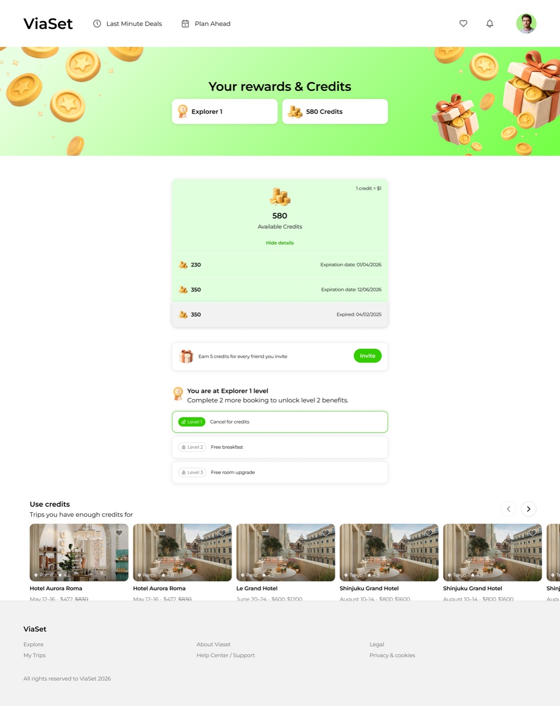 ViaSet — Rewards and Credits